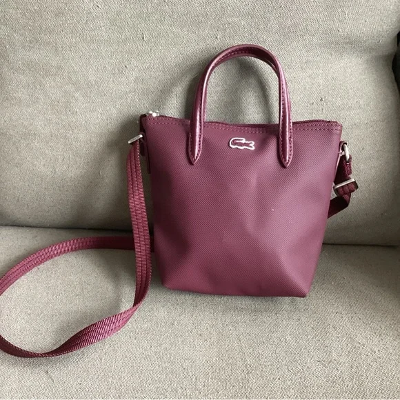Plum Burgandy Lacoste Mini Crossbody Bag Purse For Women Girls Alligator - Picture 1 of 7